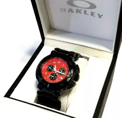 OAKLEY CRANKCASE WATCH Men's Pristine Black Case Red Dial Swiss Chronograph Rare • $879.99