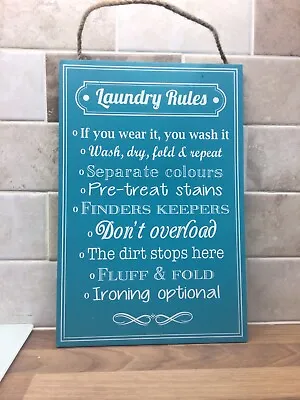 Plaque Laundry Rules Schedule Funny Utiltiy Room Kitchen Wooden Sign • £2.99