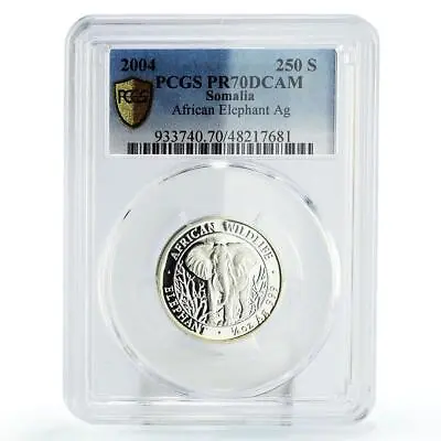 Somalia 250 Shillings African Wildlife Elephant Fauna PR70 PCGS Silver Coin 2004 • $249.15