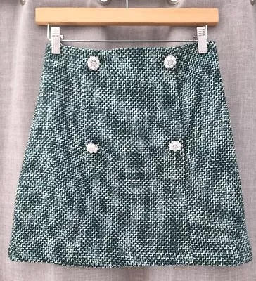 Morgan Size 8 Skirt Green Tweed Pearl Chanel Esc Y2k • £6.99