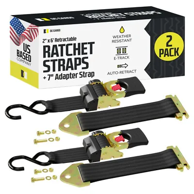 DC Cargo Retractable Ratchet Strap W/ E-Track Adapter & S-Hook 2  X 6' 2-pack • $41.99