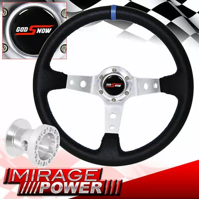 Deep Dish Black Steering Wheel Silver Center + Chrome Adapter For 86-01 Integra • $59.99