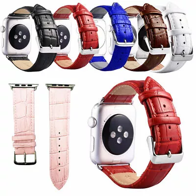 £7.95 • Buy For Apple Watch Series SE 6/5/4/3/2/1 Premium Crocodile Leather Watch Strap Band
