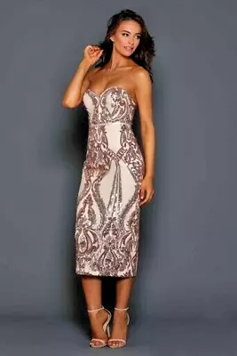 Elle Zeitoune Jones Rose Gold Sequin Strap/strapless Dress Sz 8 Nn Rrp $349.95 • $190