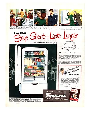 Vintage Print Ad 1948 Servel Gas Refrigerator Stays Silent Lasts Longer • $9.75