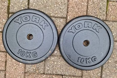 York 2x 10kg Cast Iron Weight Plates 1   • £35