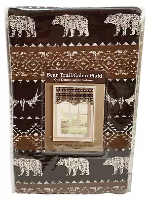 Bear Trail Cabin Plaid Valance 58 X 18  Double Layer Brown Bears Rustic Country • $22
