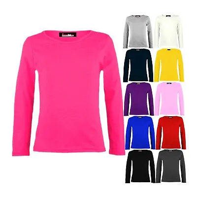 Girls Plain Tops Long Sleeve T-Shirt Basic Top Tee Round Neck 5 - 14 Years • £6.99