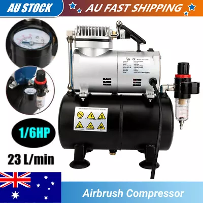 Airbrush Compressor For Air Brush Spray Gun Nail Art 1/6HP W/ 3L Air Tank Kit AU • $111.05