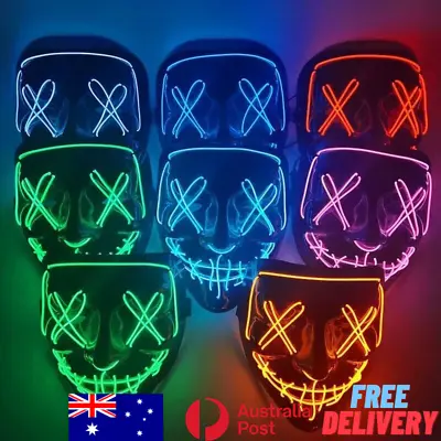 LED Purge Mask Glow In Dark Light Up Halloween Costume Scary Rave Festival • $12.99