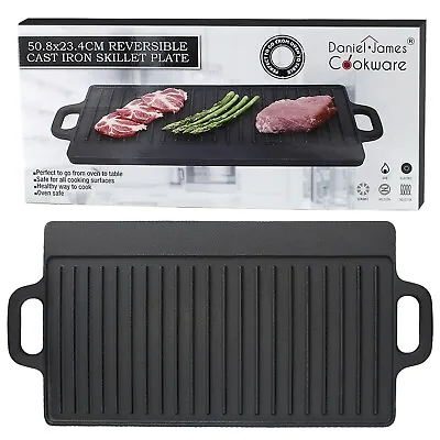£16.99 • Buy Cast Iron Skillet Grill Pan Griddle Plate Nonstick Reversible Double Side Ribbed