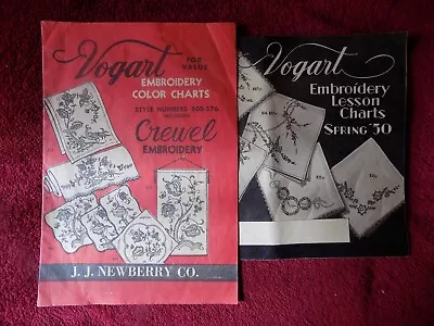 LOT Of 2 Vintage Vogart EMBROIDERY LESSON CHART BOOKS Newberry Woolworth - 1950 • $10