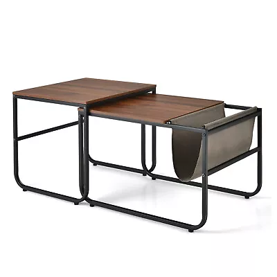 2PCS Industrial Stackable Side Table Nesting Coffee Table W/ Magazine Holder • $59