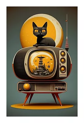 1950s Cat TV - A Mid Century Modern Atomic Age TV With A Cat TVC12 • $24.99