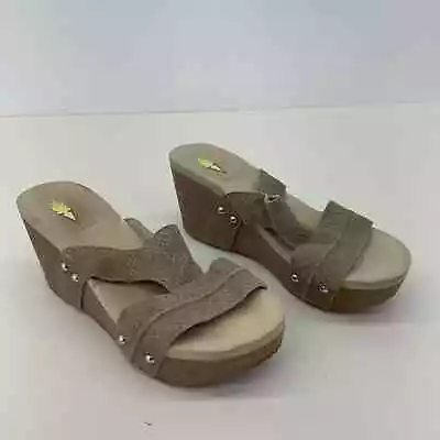 Volatile Brown Slip-On Platform Wedge Leather Sandals - Women's 8 • $24
