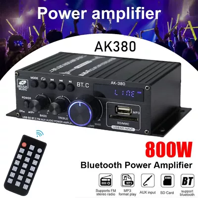 Stereo Power Amplifier AK380 Bluetooth FM Radio Stereo Audio Amplifier Receiver • £19.90
