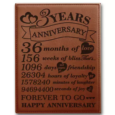 Traditional Leather Gift For 3 Years Of Marriage -Engraved Leather Plaque • £30.36