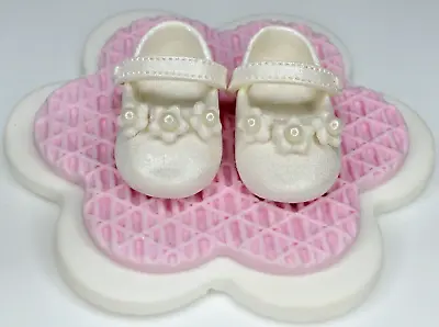 Edible Fondant Baby Shoes Plaque  Birthday decoration Christening Cake Topper • £12.95