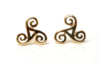 9ct Gold Celtic Studs Triskelion Earrings Gift Boxed Made In UK  • £46.99