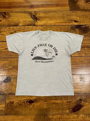 Vintage 80s Live Free Or Die New Hampshire Eagle Tee Single Stitch Gray USA Rare • $30