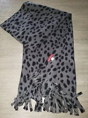 MERONA WOMENS DOUBLE LAYER FLEECE WINTER SCARF GRAY BLACK WILD CAT SPOTS Warm! • $5.56