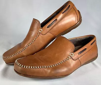 FLEXI Men's Driving Loafers Sz 7 Brown Leather Topstitched Heel Protector EUC • $49.99