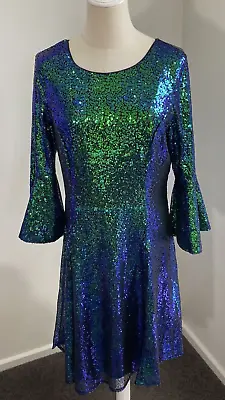 Peacock Green / Purple Coloured Sequin Dress - Size XL AUS 14 - New No Tags • $45