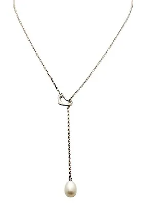 Tiffany & Co. Necklace Elsa Peretti Open Heart And Pearl Lariat Sterling Silver • $400