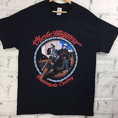 Merle Haggard  Motorcycle Cowboy   Men's Black T-Shirt (New Without Tags) • $29