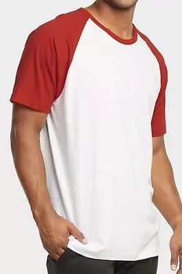 Baseball Tee-Shirt  Raglan Premium Cotton Jersey Short Sleeve Men's New Two Tone • $15.93