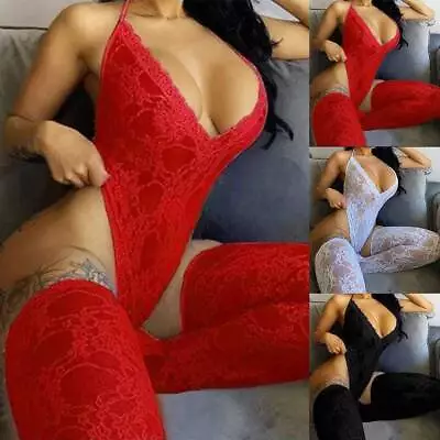 Women Bodystocking Stockings Bodysuit Babydoll Fishnet Sleepwear Lingerie Set US • £8.89