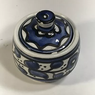 Blue Flower Hand Painted Ceramic Round Trinket Box Czech Unmarked • $9.99