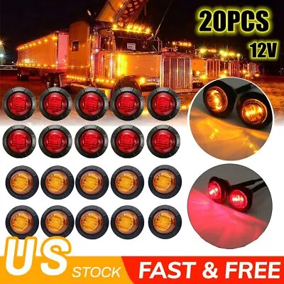 20X 3/4  12V Marker Lights LED Truck Trailer Round Side Bullet Light Amber Red • $10.99