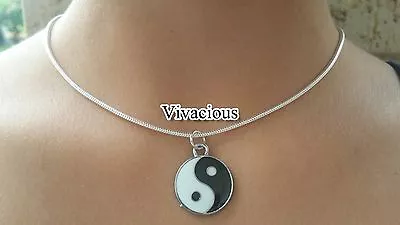 925 Sterling Silver Yin Yang Ying Choker Necklace 90s Summer Festival Pendant  • $9.95