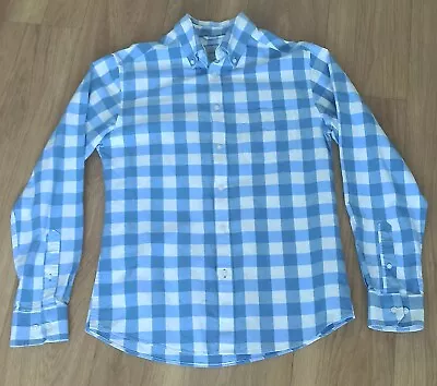 M&S Laundered Oxford Shirt In Blue/White 100% Cotton Check. Size S • £9.95