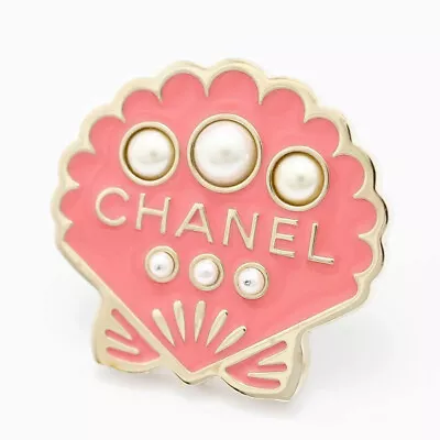 CHANEL Logo Pearl Shell Motif  Brooch Gold Tone Pin B17C W/Box D-o111 • $458