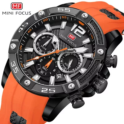 MINI FOCUS Men Watch Chronograph Silicone Watch Big Case Calendar Sport Watches • $26.66