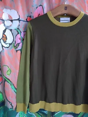 Fab{ M&S Extra Fine Merino Knitted Green Colourblock Olive Chartreuse Moss Lime • £75