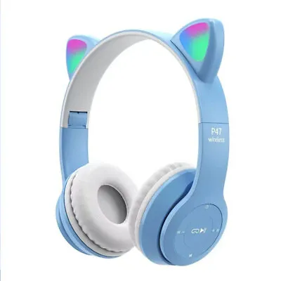 Kids Headphones Children Wireless Bluetooth Headset Cute Cat Ear Earphone Gift • £7.72