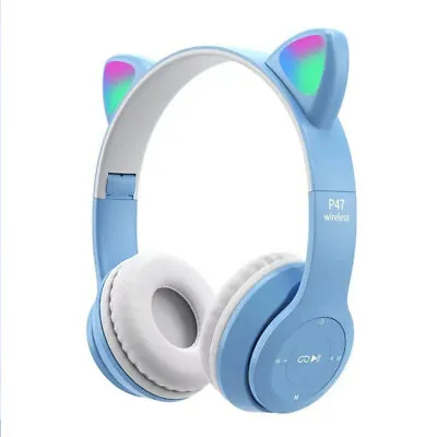 Kids Headphones Wireless Bluetooth Headset LED Lights Cat Ear Earphone Children • £8.39