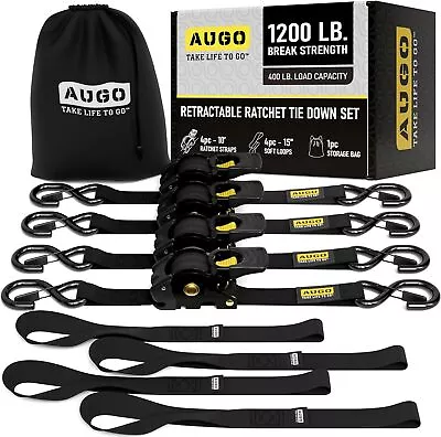 AUGO Retractable Ratchet Straps | Heavy Duty Self Tie Down Straps + Soft Loops • $37.99