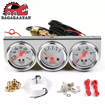 $29.99 • Buy 2'' 52mm Mechanical Chrome Triple Gauge Set Water Temp Oil Pressure Volt Meter