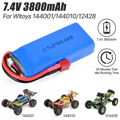 3800mAh 7.4V 2S Lipo Battery Deans T Connector For WLtoys 1/14 144001 RC Car UK • £16.14