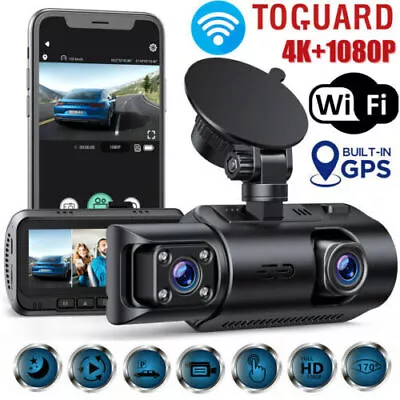 $158.99 • Buy TOGUARD 4K Dual Lens Uber Car Dash Cam Front Inside GPS WIFI DVR Recorder Camera