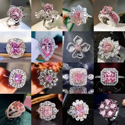 £4.10 • Buy 925 Silver Gorgeous Pink Sapphire Rings For Women Wedding Jewelry Gift Size 6-10
