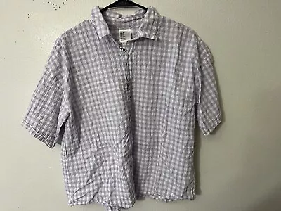 H&M Pajama Top Women's M Dropped Shoulder Short Sleeve Terry Button Up Lavender • $7