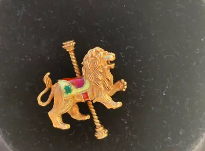 Faberge Vintage 14k Yellow Gold Carousel Lion Pin Brooch Colorfully Enameled • $699