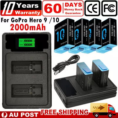 2-4 Pack 2000mAh Battery / Charger For GoPro Hero 9 Hero 10 Black Action Camera • $74.99