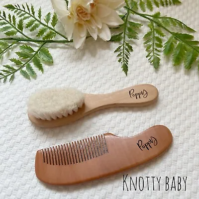 Personalised Wooden Baby Brush & Comb Set Baby Accessories Wooden Brush • £12