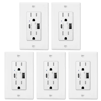 USB Wall Outlet Receptacle 5.8A TypeC/A TR UL W/Wall Plate For IPhone Samsung ×5 • $131.73